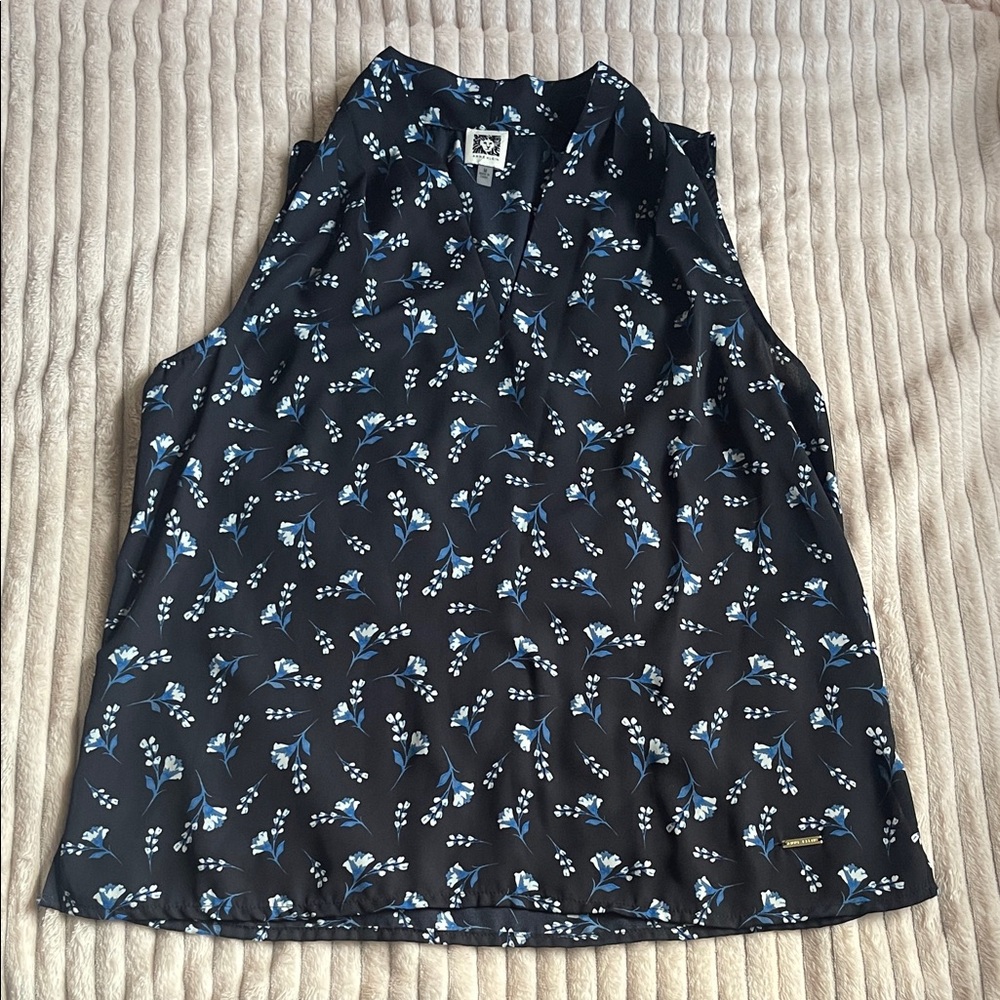 Anne Klein Navy Floral Blouse
